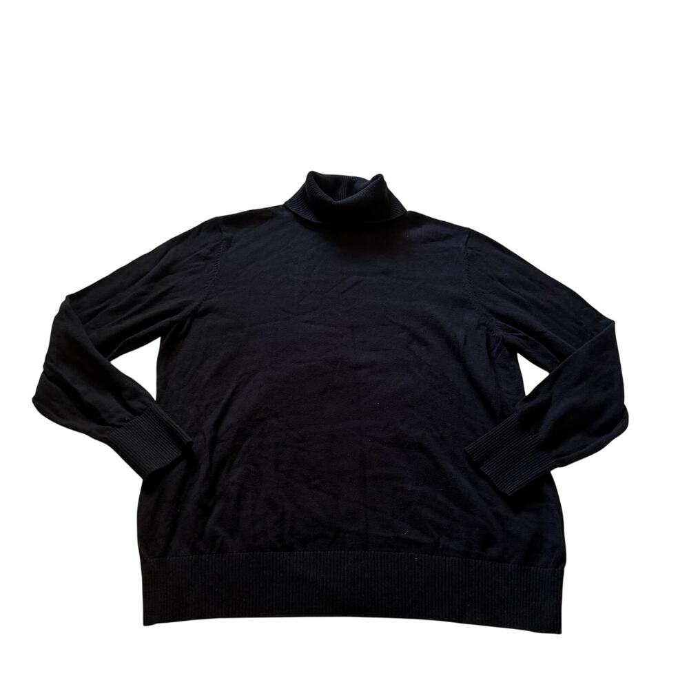 NWT LL Bean Black Cotton Cashmere Turtleneck Sweater Plus Size 1X Minimalist